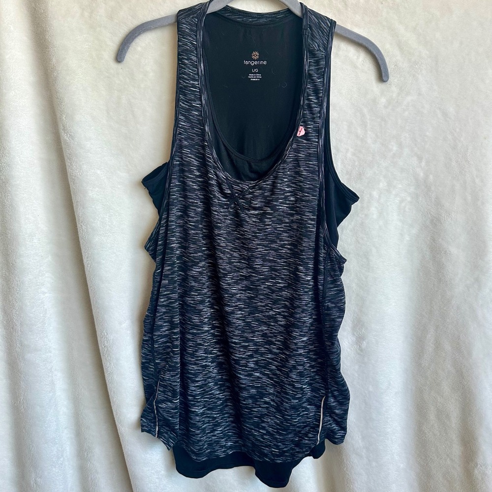 Tangerine Double Layer Racerback Tank Top L Black Space Dye Reflective Yoga Gym